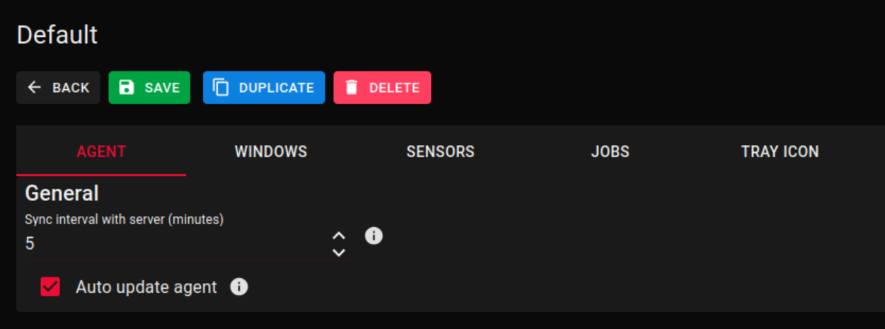 NetLock RMM Policy Settings showing auto update agent checkbox