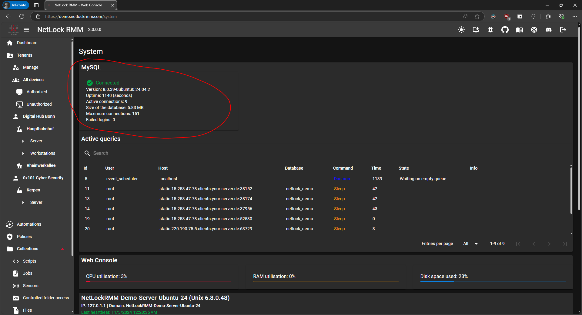 MySQL Connected Status